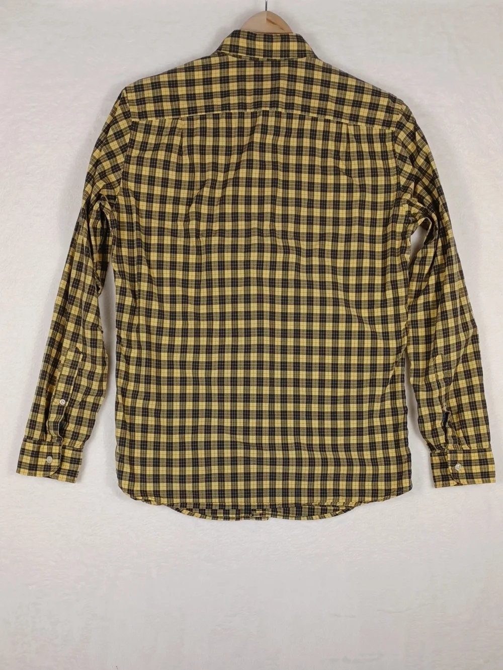 J. Crew Yellow and Black Plaid Long Sleeve Button-Down Cotton Shirt, Mens Small